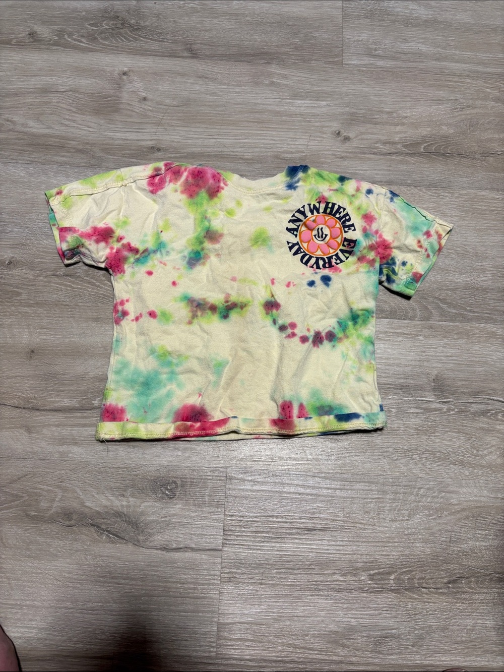 Zara Cream Tie-Dye Short Sleeve Tee with Pink, Green & Blue Accents